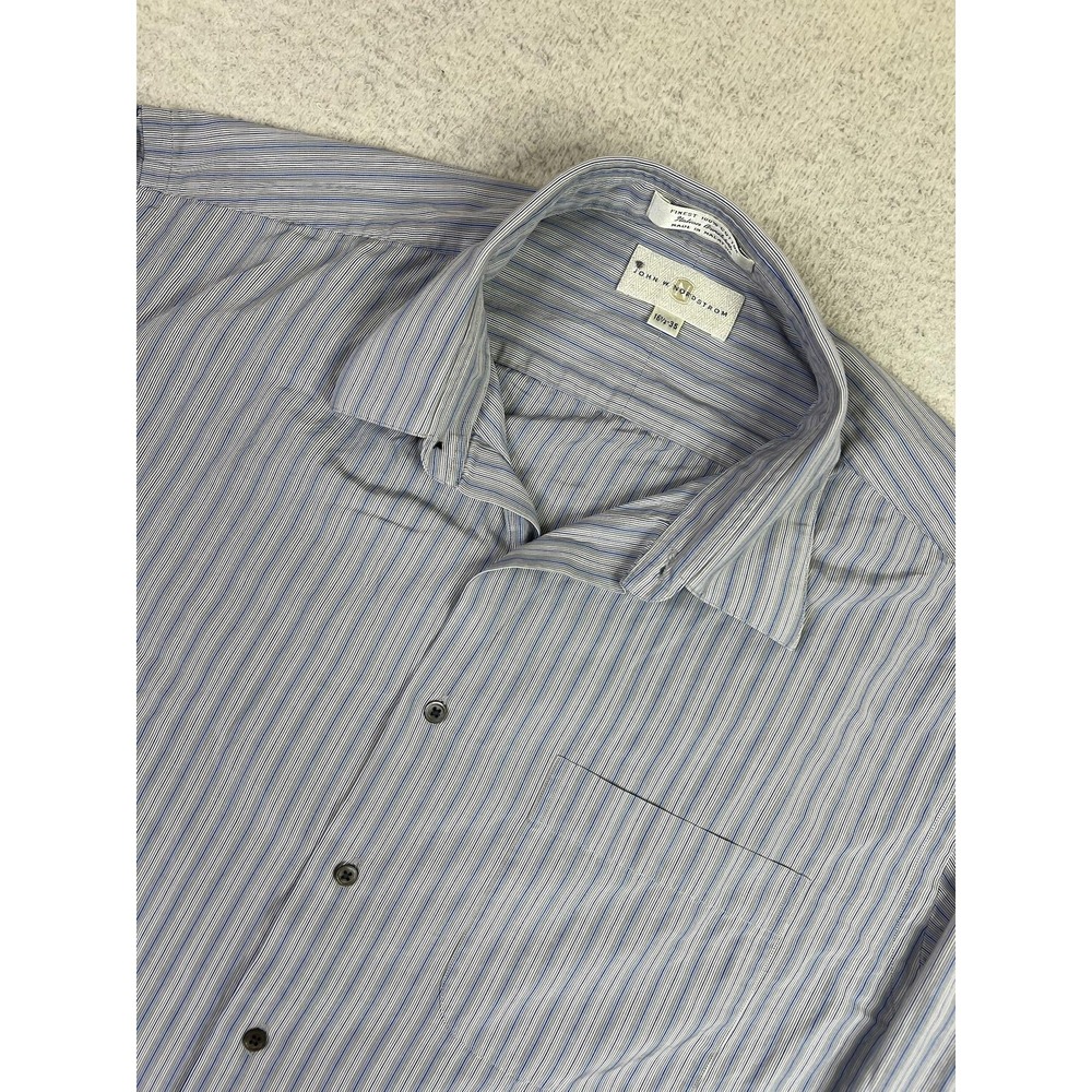 Vintage John W. Nordstrom‎ Shirt Mens 16.5 35 Blue Stripe Italian Broadcloth 90s